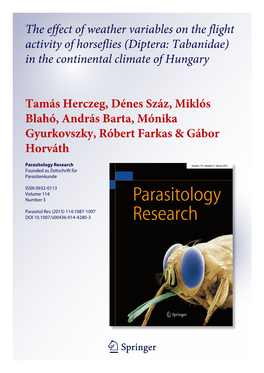 The Effect of Weather Variables on the Flight Activity of Horseflies (Diptera: Tabanidae) in the Continental Climate of Hungary