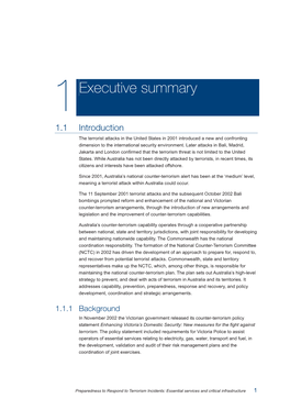 Preparedness to Respond to Terrorism Incidents: Essential Services and Critical Infrastructure 1 Executive Summary