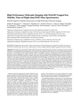 High Performance Molecular Imaging with MALDI Trapped Ion Mobility Time-Of-Flight (Timstof) Mass Spectrometry