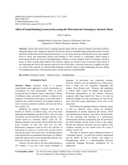 Affect of Sound Painting Lesson in Increasing the Motivation for Listening to Aleatoric Music