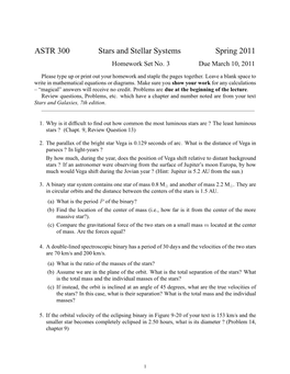 ASTR 300 Stars and Stellar Systems Spring 2011 Homeworksetno.3 Duemarch10,2011