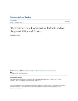 The Federal Trade Commission: Its Fact Finding Responsibilities and Powers, 46 Marq