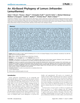 An Alu-Based Phylogeny of Lemurs (Infraorder: Lemuriformes)