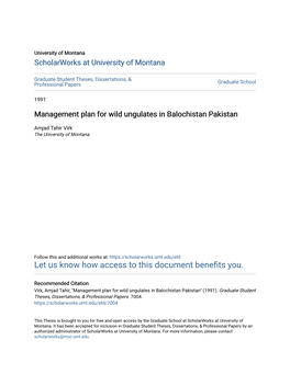 Management Plan for Wild Ungulates in Balochistan Pakistan