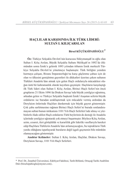 Haçlilar Karşisinda Ilk Türk Lideri: Sultan I. Kiliçarslan