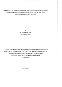 The Impact of Debt Management on Financial Performance of Commercial Banks in Uganda