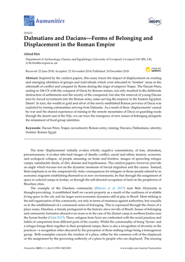 Dalmatians and Dacians—Forms of Belonging and Displacement in the Roman Empire