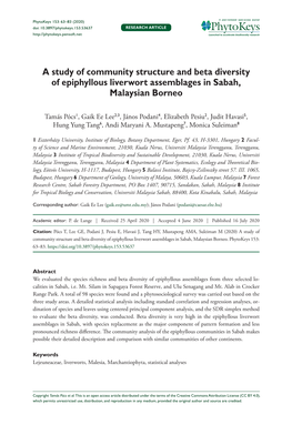 A Study of Community Structure and Beta Diversity of Epiphyllous Liverwort Assemblages in Sabah, Malaysian Borneo