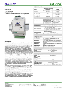 Datasheet of 1-WIRE to MODBUS-RTU Measuring Module