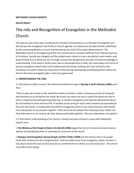 The Role and Recognition of Evangelists in the Methodist Church