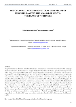 The Cultural and Intercultural Dimensions of Kiswahili Among the Maasai of Kenya: the Place of Attitudes