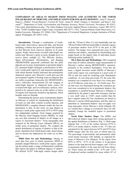 Comparison of Areas in Shadow from Imaging and Altimetry in the North Polar Region of Mercury and Implications for Polar Ice Deposits