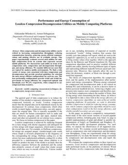 Performance and Energy Consumption of Lossless Compression/Decompression Utilities on Mobile Computing Platforms