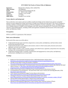 ENVS 80.08: the Practice of Science Policy & Diplomacy Instructor: Melody Brown Burkins, Ph.D. (GRAD'98) Office Location