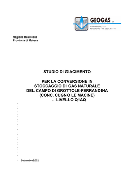 Studio Di Giacimento Per La Conversione in Stoccaggio