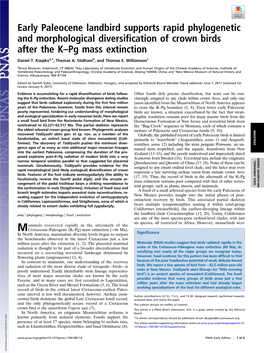 Early Paleocene Landbird Supports Rapid Phylogenetic and Morphological Diversification of Crown Birds After the K–Pg Mass Extinction