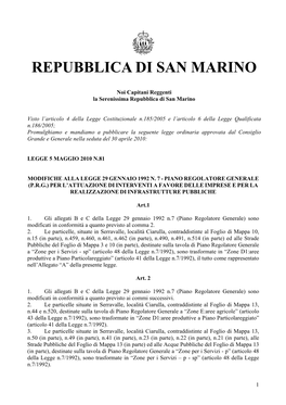 Variante Di Piano Regolatore Generale Approvate Successivamente All’Entrata in Vigore Della Predetta Legge N.126/1995
