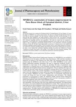 MNREGA: Constraints of Women Empowerment in Pura Bazar Block of Faizabad District, Uttar Pradesh