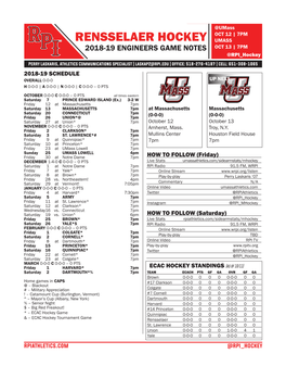 RENSSELAER HOCKEY UMASS 2018-19 ENGINEERS GAME NOTES OCT 13 | 7PM @RPI Hockey