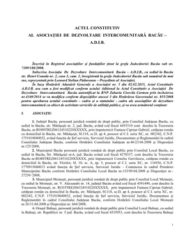 Actul Constitutiv Al Asociaţiei De Dezvoltare Intercomunitară Bacău – A.D.I.B