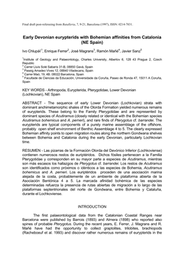 Early Devonian Eurypterids with Bohemian Affinities from Catalonia (NE Spain)