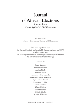 Journal of African Elections Special Issue South Africa’S 2014 Elections