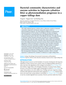 Bacterial Community Characteristics and Enzyme Activities in Imperata Cylindrica Litter As Phytoremediation Progresses in a Copper Tailings Dam