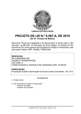 PROJETO DE LEI N.º 6.587-A, DE 2019 (Do Sr