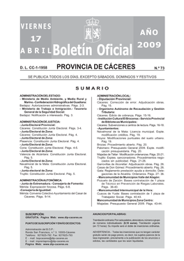 Boletín Oficial De La Provincia De Cáceres