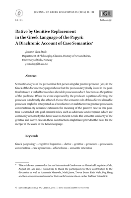 Dative by Genitive Replacement in the Greek Language of the Papyri: a Diachronic Account of Case Semantics*