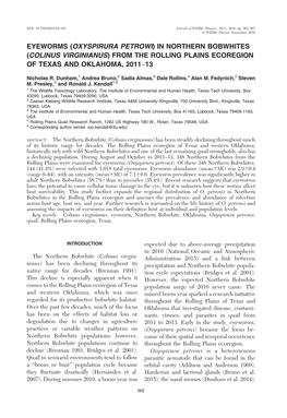 Eyeworms (Oxyspirura Petrowi) in Northern Bobwhites (Colinus Virginianus) from the Rolling Plains Ecoregion of Texas and Oklahoma, 2011�13