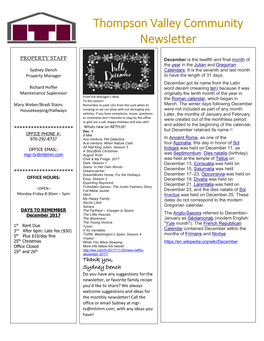 Thompson Valley Community Newsletter