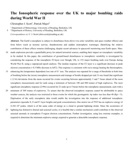 The Ionospheric Response Over the UK to Major Bombing Raids During World War II Christopher J