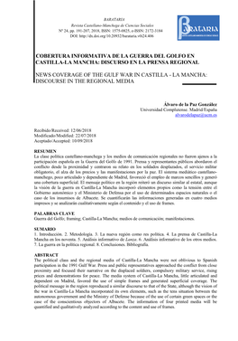 Cobertura Informativa De La Guerra Del Golfo En Castilla-La Mancha: Discurso En La Prensa Regional