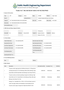 Tender: NIT NO. 08/VSD of 2020-21 by AE/VSD/PHED