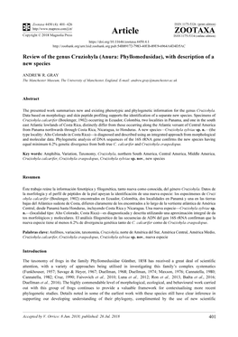 Cruziohyla (Anura: Phyllomedusidae), with Description of a New Species