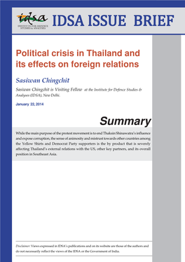 Political Crisis in Thailand and Its Effects on Foreign Relations