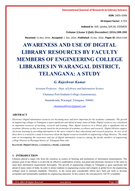 Awareness and Use of Digital Library Resources by Faculty Members of Engineering College Libraries in Warangal District, Telangana: a Study