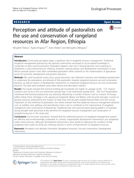 Perception and Attitude of Pastoralists on the Use and Conservation Of