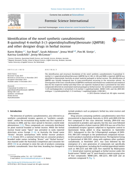 Identification of the Novel Synthetic Cannabimimetic 8-Quinolinyl 4-Methyl-3-(1-Piperidinylsulfonyl)Benzoate (QMPSB) and Other D