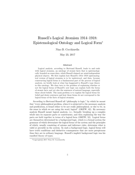 Russellms Logical Atomism 1914P1918: Epistemological