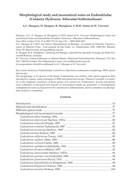 Morphological Study and Taxonomical Notes on Eudendriidae (Cnidaria: Hydrozoa: Athecatae/Anthomedusae)