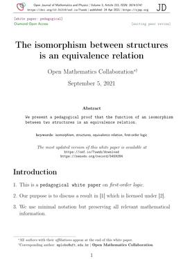 The Isomorphism Between Structures Is an Equivalence Relation