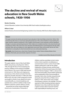 The Decline and Revival of Music Education in New South Wales Schools from 1920 to 1956