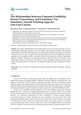 The Relationships Between Corporate Credibility, Service Convenience, and Consumers’ Use Intentions: Toward Ticketing Apps for Low-Cost Carriers