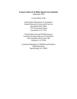 Conservation of At-Risk Species in Louisiana September 2009