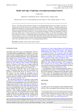 Downloaded 09/26/21 04:47 PM UTC Ona What, If Any, Extra-Pharmacological Factors Are Commonly SECTION 1 Related to the Adverse Reaction Known As a Bad Trip