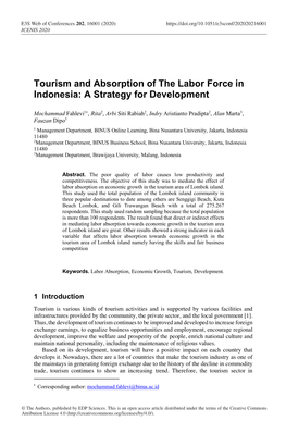 Tourism and Absorption of the Labor Force in Indonesia: a Strategy for Development