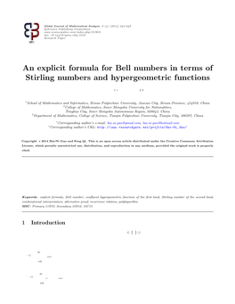 An Explicit Formula for Bell Numbers in Terms of Stirling Numbers and Hypergeometric Functions