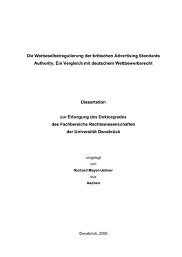 Die Werbeselbstregulierung Der Britischen Advertising Standards Authority